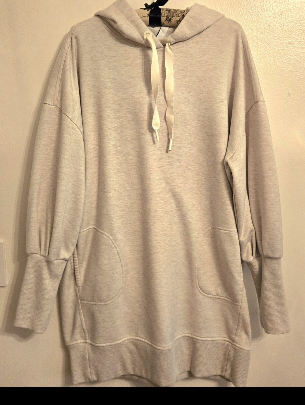 Athleta Mala Hoodie Mini Dress Long Tunic Heathered Heathered Beige Size Large